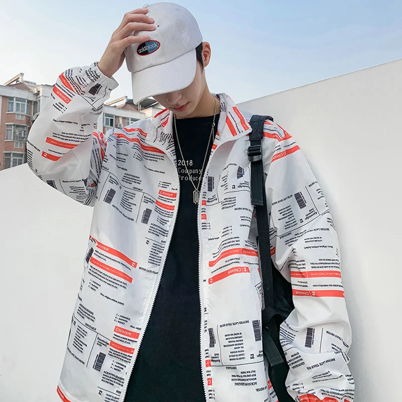 

Cool Boys Jacket Casual Loose Fit Coat Letters Printed Thin Breathable Outwear Mens Jackets M-5XL S158