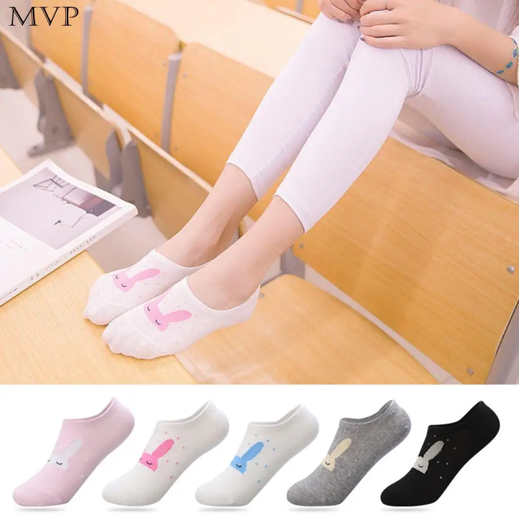 Women Sweet Cartoon Bunny Socks Comfortable Cotton Rabbit Invisible Boat All Season Jacquard Medium | Женская одежда
