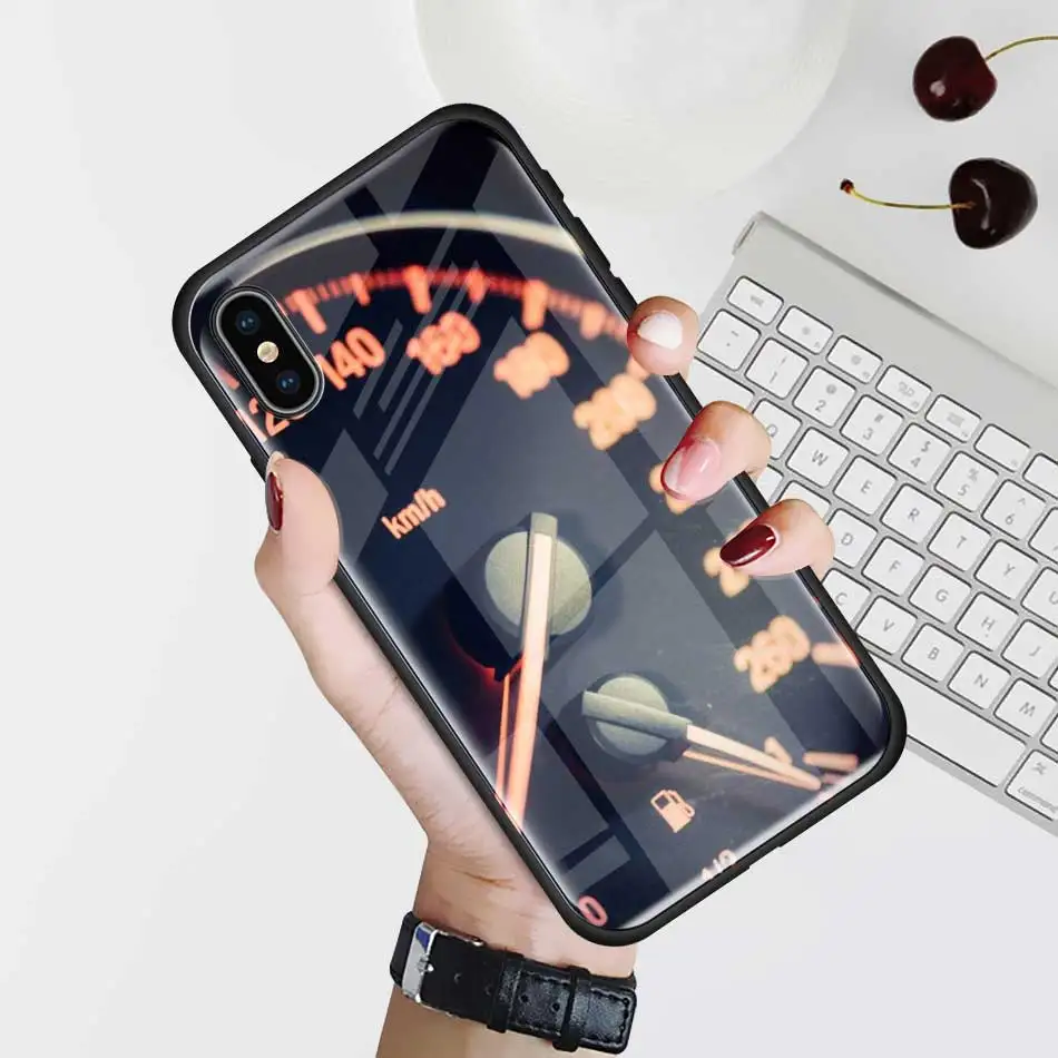 Чехол из закаленного стекла для приборной панели колеса автомобиля для Apple iPhone XR 7 8 6 6S Plus X XS MAX, чехол для мобильного телефона с мягким краем