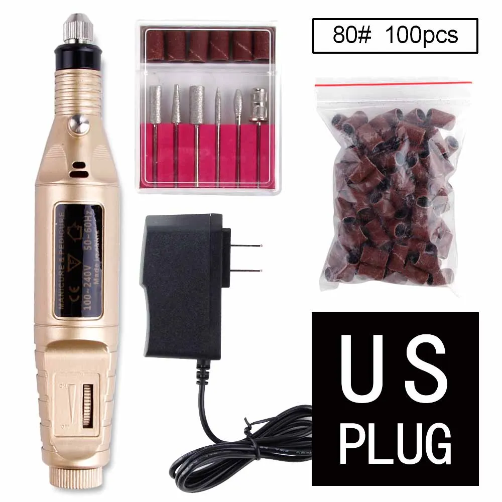 gold set D US plug Электрический маникюрный набор сверл для ногтей, фрезерный станок, керамические фрезы для педикюра, керамический гель для снятия лака, пилки для ногтей, инструменты - Цвет: gold set D US plug