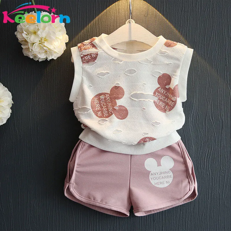 Keelorn Girls Clothing Sets 2020 Fashion Summer Kids Lovely Doll Print T-shirt+Short 2Pcs for Clothes | Детская одежда и обувь