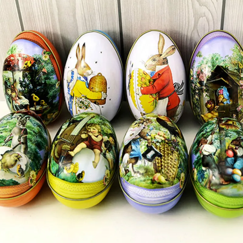 

Brand new 8pcs different design 6.3x4.4x5cm Fashion Wedding Supplies Candy Packaging Candy Box Tin trumpet Easter Day EggS