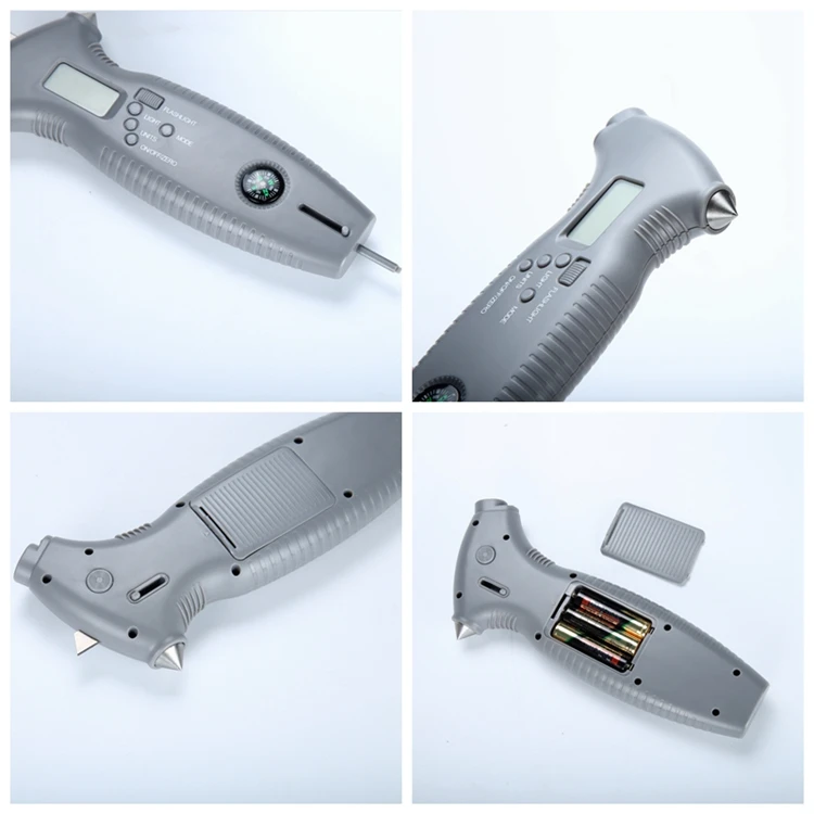 8in1 Digital LCD Car Tire Gauge Meter Portable Car Tire Tread Depth Safe Hammer Emergency Lighting Pressure Relief Valve Compass