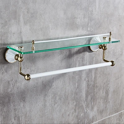 glass shelf Набор аксессуаров для ванной комнаты, золотой и белый держатель для бумаги, вешалка для полотенец, мыльница, вешалка для полотенец, стеклянная полка, крючки, набор аксессуаров для ванной комнаты - Цвет: glass shelf