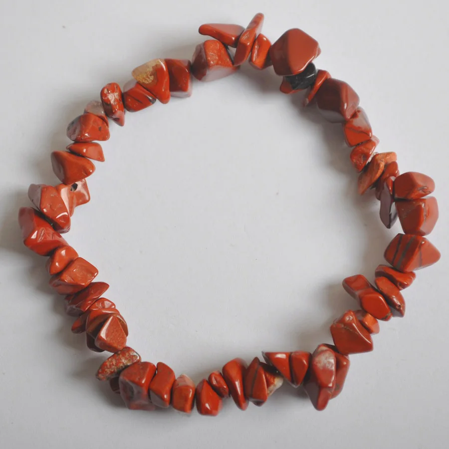 Натуральный чип бусины Сердолик Lapis Howlite кристалл гранат тигровый глаз Турмалин мукаит изображение эластичный браслет с камнями 8 дюймов - Окраска металла: Red Rainbow Jasper