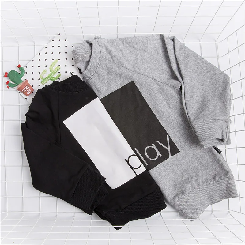 Boys Fashion Tops Toddler Sport Shirt Black/Gray European Style Boy Sweatshirt Children Long Sleeve Outwear Causal | Детская одежда и