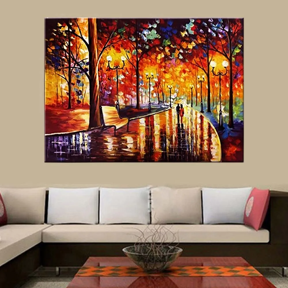 

Hand Painted Abstract Palette Knife Part Lamp Night Scenery Canvas Oil Painting Living Room Bedroom Hotel Wall Home Wall Decor