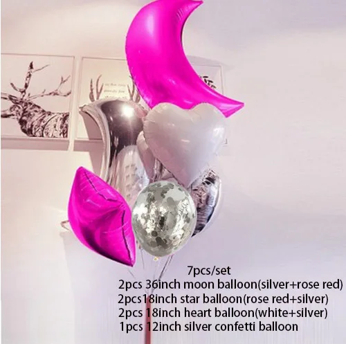 style3 1 комплект 36 дюймов Золотая луна 18 дюймов звезда розового золота фольги гелиевые шары 12 дюймов конфетти латексные воздушные шарики на день рождения вечерние украшения - Цвет: style3
