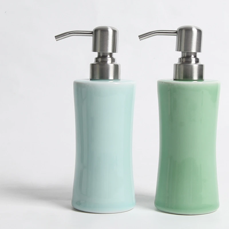 

Liquid Soap Dispenser 270ml Ceramic Shower Gel Lotion Bottle Celadon Pressed Soap Dispenser Soap Saver Hand Sanitizer Holder