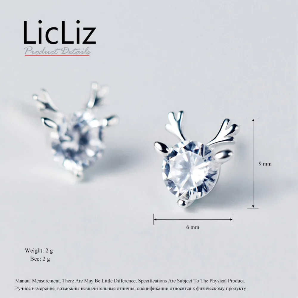 LicLiz New 925 Sterling Silver Zircon Stud Earrings for Women Little Deer Antlers Design White Gold Cute Jewelry LE0471 | Украшения и