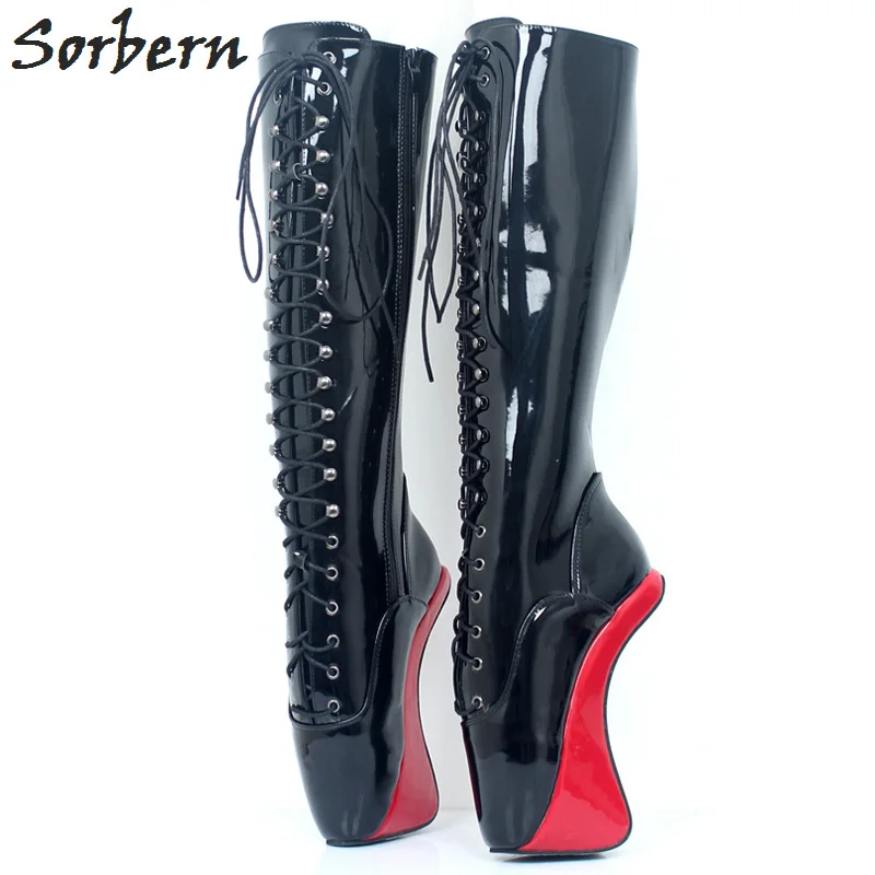 Черно-красные женские балетные ботинки с квадратным носком на шнуровке | Обувь