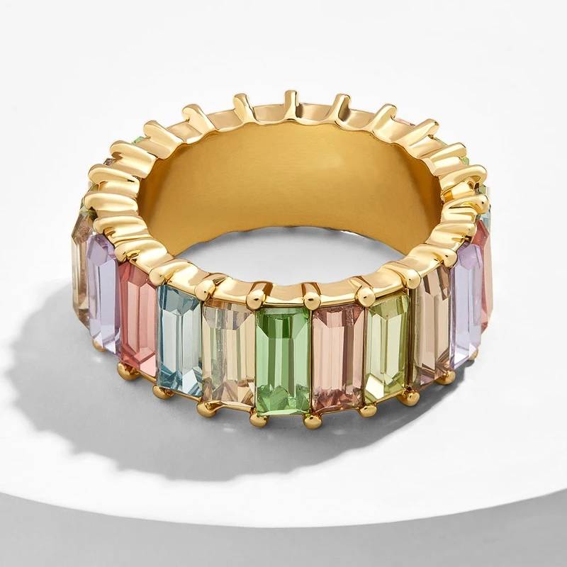 Jujia модный багет браслет Rhinestone кольцо обручальное Радуга CZ медные кольца для женщин модные аксессуары Подарки