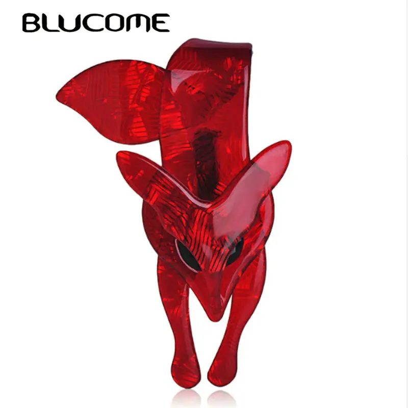 Blucome, милые броши в виде животных, красная лиса, значок, акриловые заколки для женщин, мужчин, детей, костюмы, шарф, свитер, высокое качество, аксессуары, подарки - Окраска металла: red