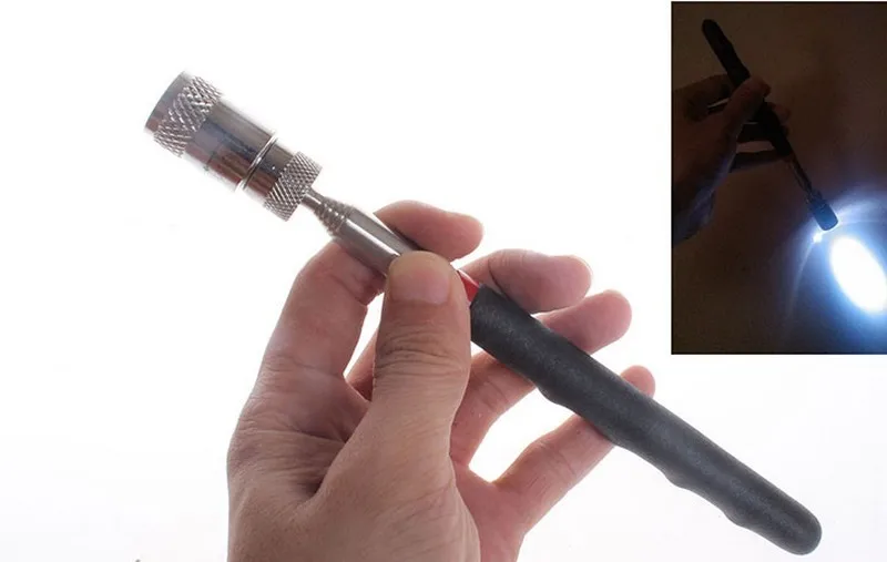 1 шт. Магнитный Мини СВЕТОДИОДНЫЙ Магнит Инструмент Телескопические Pick Up Tool для Уборки Отвертка Гайки И Болты Металлический Винт Стороны инструменты высокое качество долговечный удобный бур Ручной инструмент