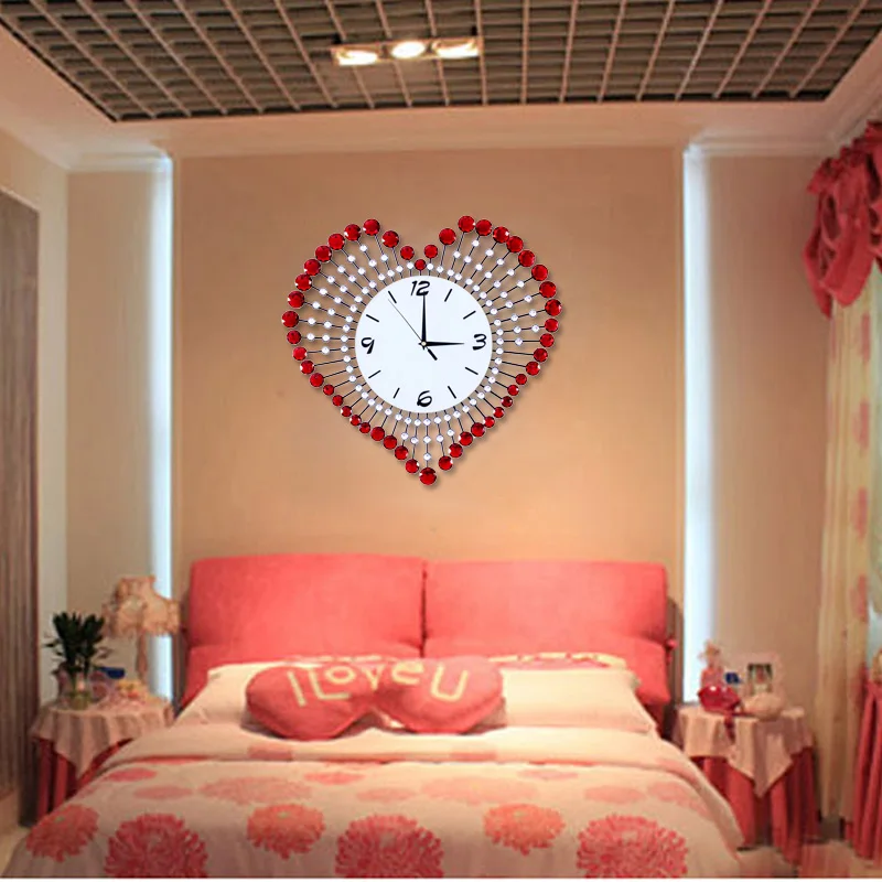 Яркие красные сердца бриллианты декорация настенные часы современные модные и