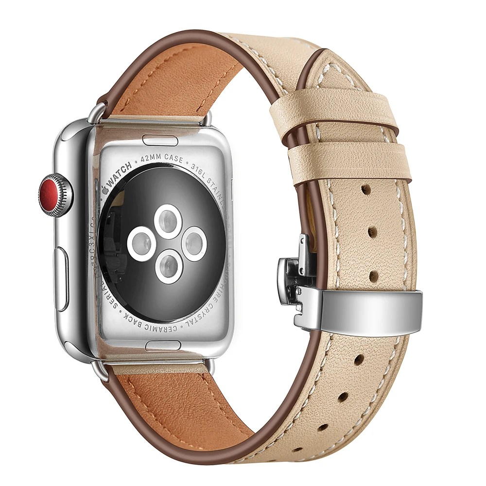 Высокое Качество Кожаные Ремешки для наручных часов Apple watch полосы серии 4/3/2/1 Нержавеющая сталь пряжкой 42 мм 44 мм, 38 мм, 40 мм спортивный браслет ремешок
