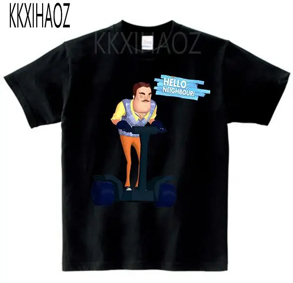 black childreT-shirt Топы для мальчиков с надписью «Hello neighor»; коллекция года; Детские футболки; детская футболка с героями мультфильмов; детская одежда; футболка для мальчиков; летний топ для девочек - Цвет: black childreT-shirt