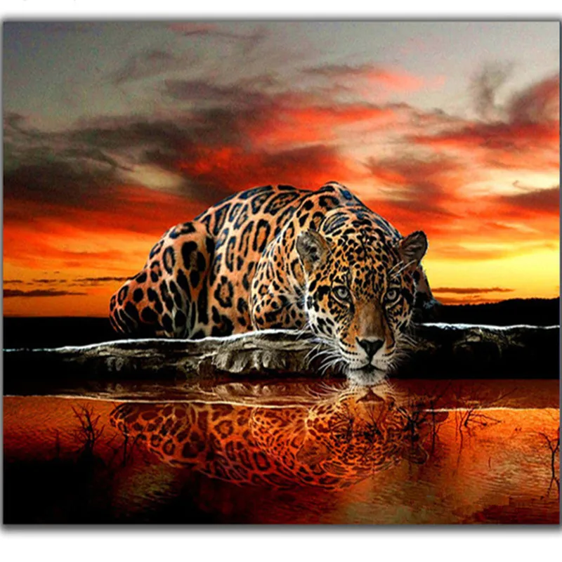 Diy алмазов картина вышивки крестом Рождественский закат Leopard Алмазный вышивка