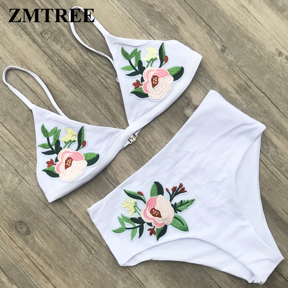 ZMTREE купальный костюм бикини с высокой талией цветочный вязаный купальник