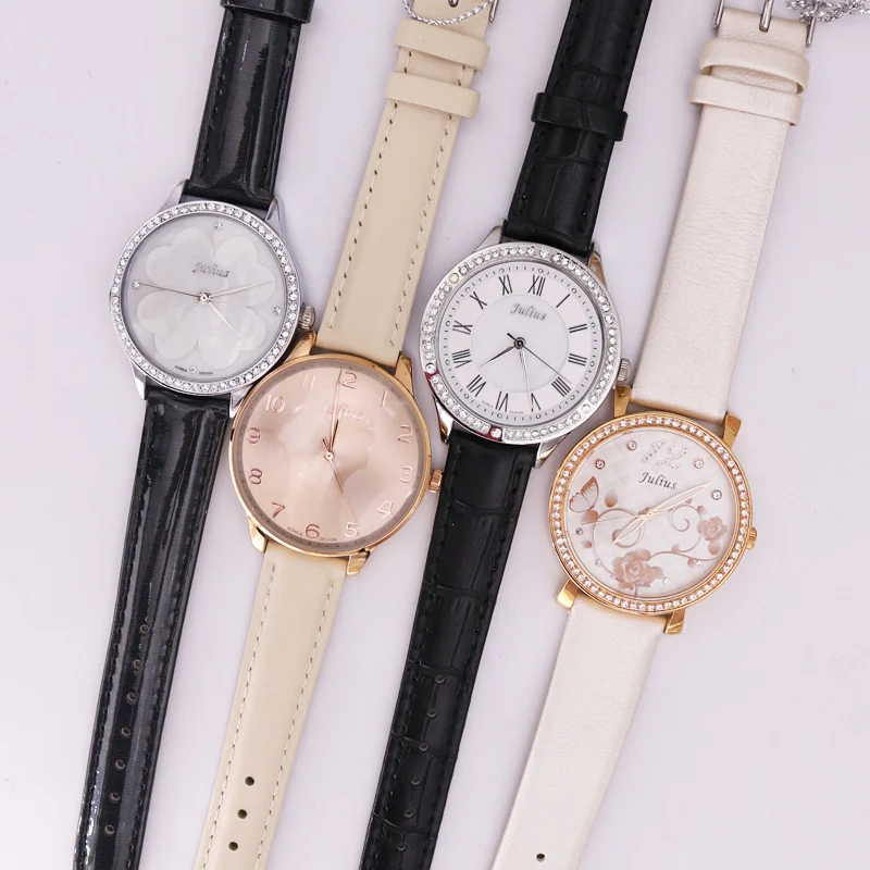 Rabatt Julius Alte Arten Dame frauen Uhr Japan Mov Not Mode Stunden Armband Echt Leder Mädchen Geburtstag Geschenk keine Box|Женские