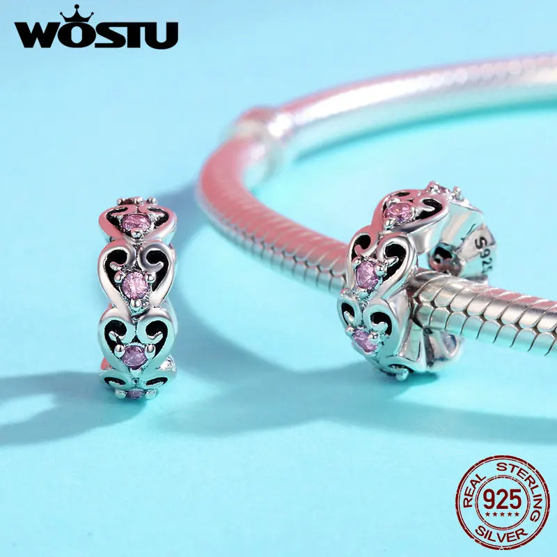 WOSTU, романтические, из натуральной 925 пробы, серебряные, штабелируемые, сердце, пот, любовь, бусины, подходят для женщин, браслеты с подвесками, сделай сам, ювелирные изделия, FIC339