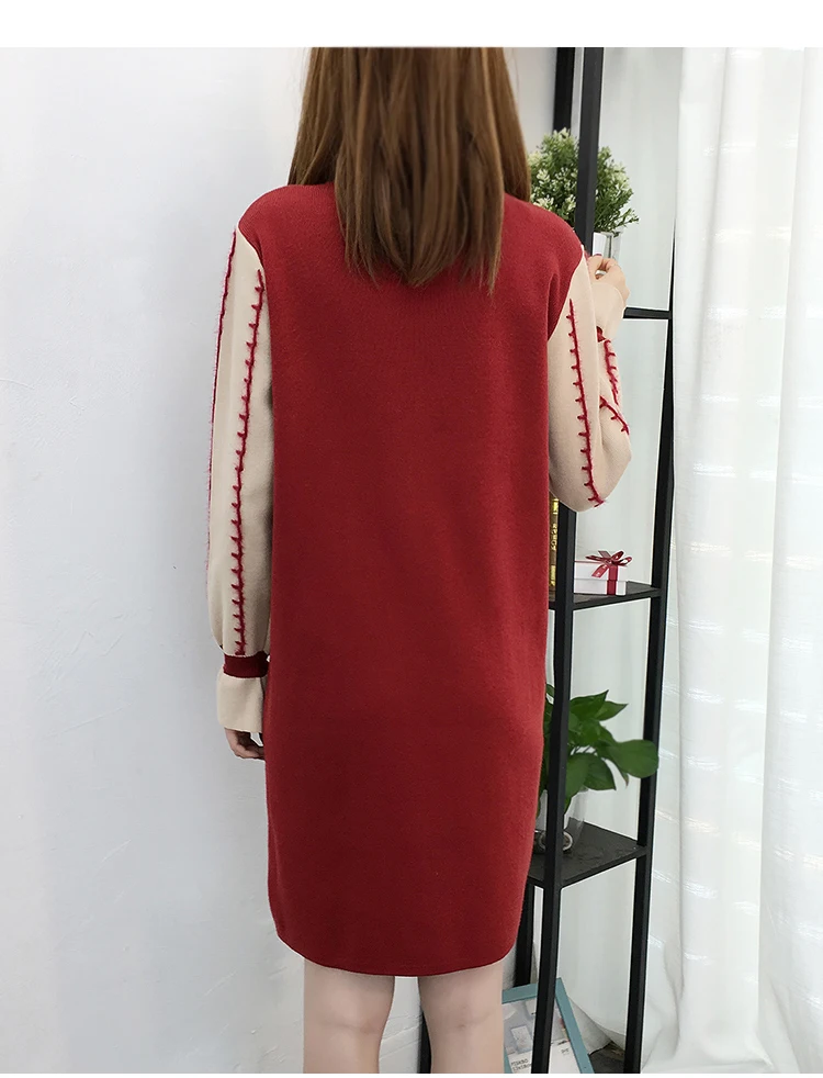 Размера плюс XL, XXL, XXXL мода Осенне-зимняя Дамская обувь Новое вязаное платье с длинным рукавом Свободные пуловеры мини Платья-свитеры L1583