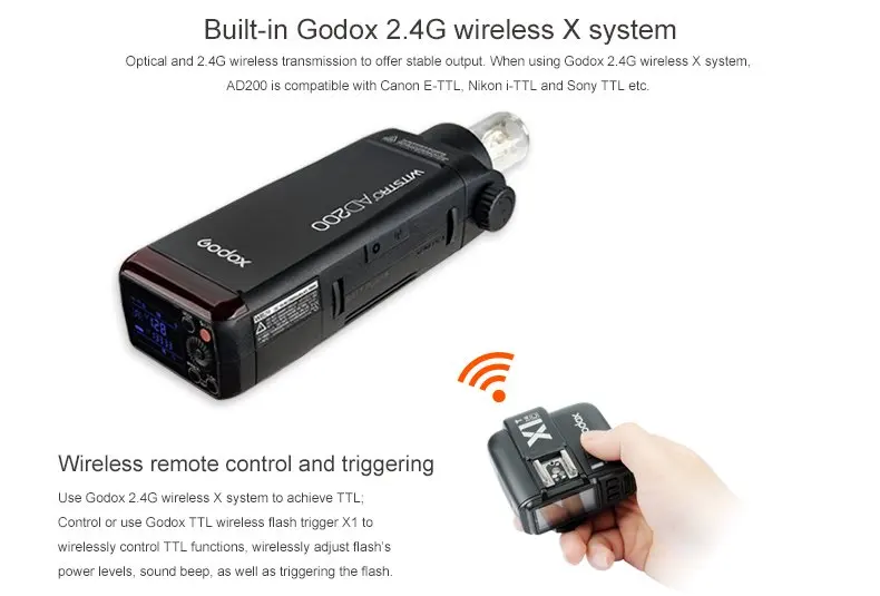 Godox AD200 ttl 2,4G HSS 1/8000 s карманный фонарик с двойной головкой 200Ws с 2900 mAh литиевой батареей стробоскопическая вспышка для Canon Nikon