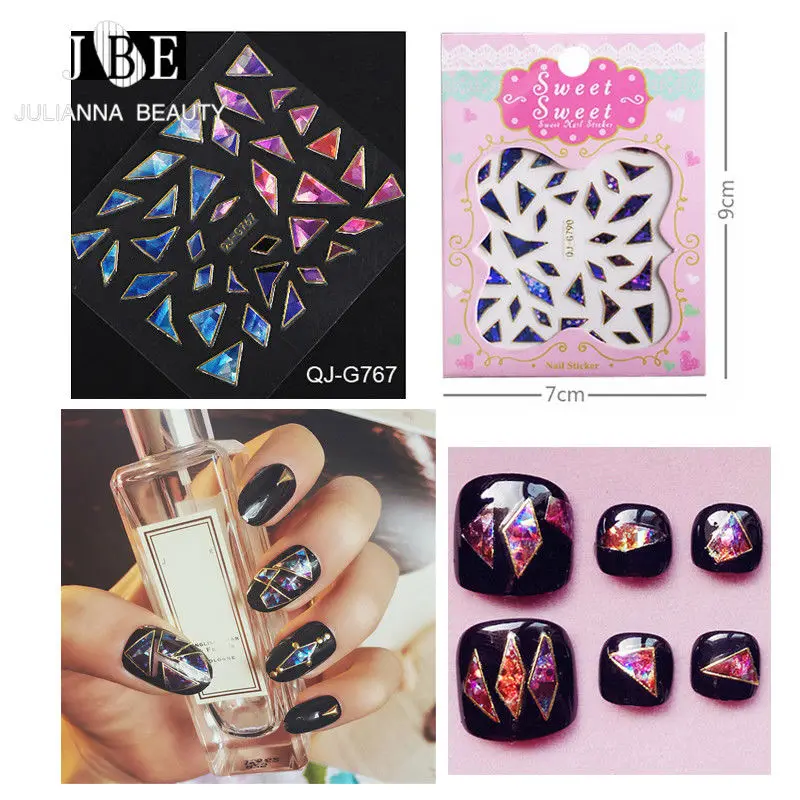 10 шт./лот наклейки из сломанного стекла для маникюра на ногти металлическая
