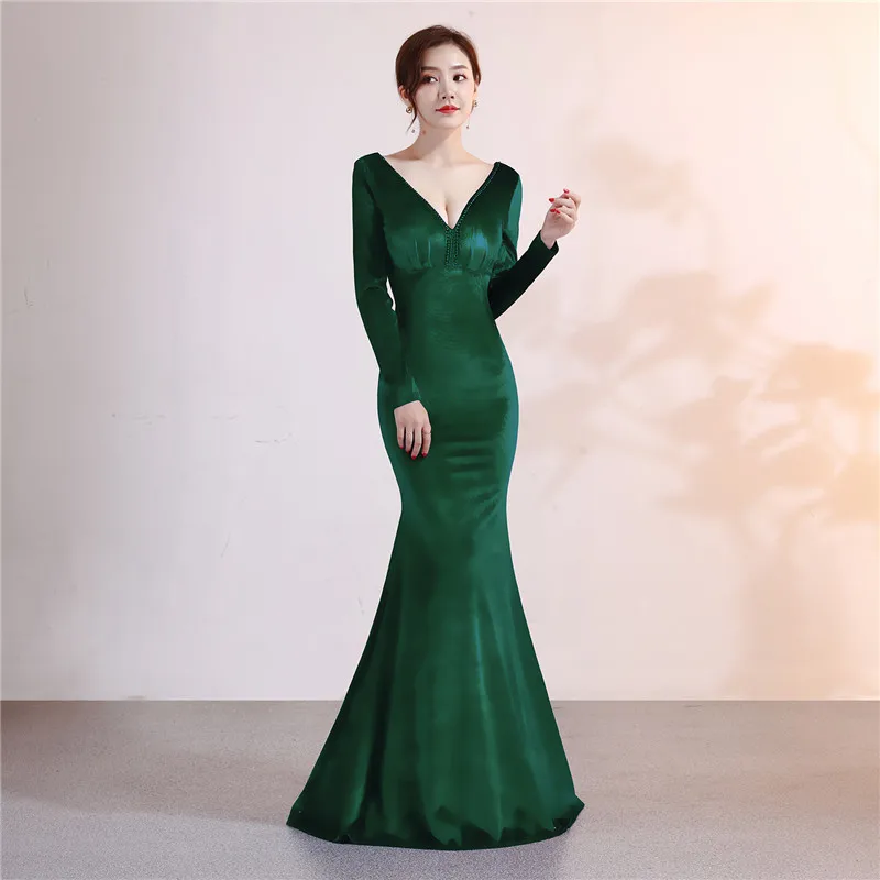 

Velvet dress Spring Autumn Woman 2019 Pearl Beading V Neck Long Sleeve Night Party Wear Sexy Cocktail Club Dresses Elegant