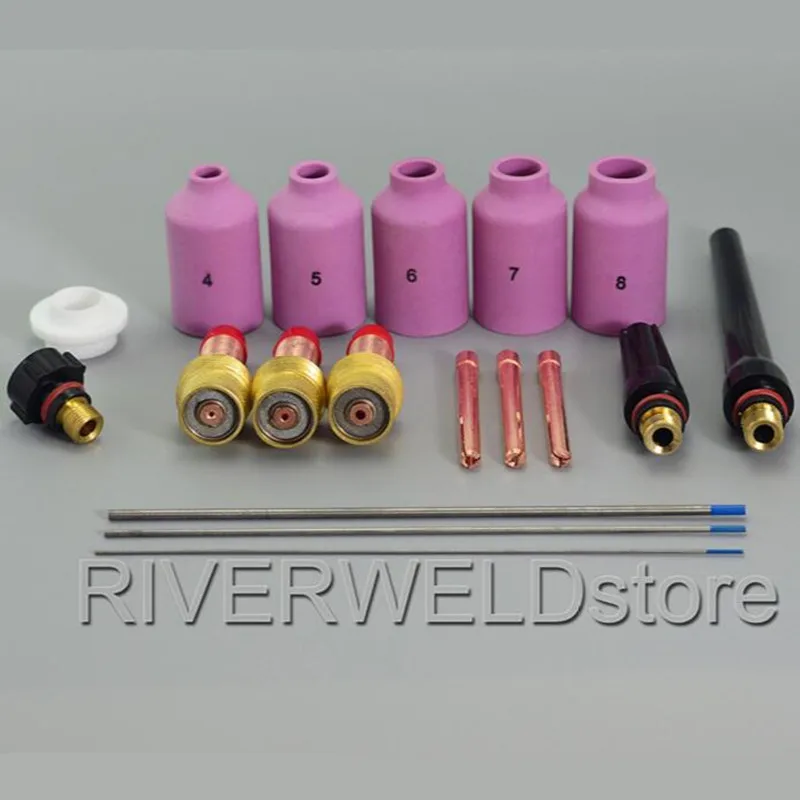 

TIG Gas Lens Collets Bodies & 2% TIG Lanthanate Tungsten Assorted Size Kit Fit WP-17 18 26 TIG Welding Torch Consumables, 18pcs