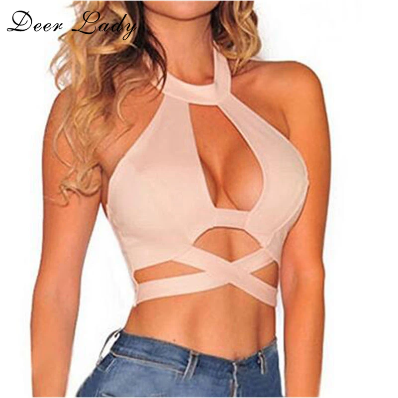 Олень Леди Лето бинты CropTop 2017 для женщин пляжный топ черные пикантные короткий