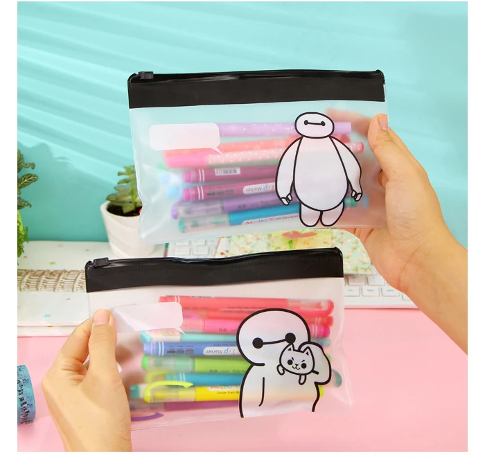 Мультфильм милый кавайный котик Baymax прозрачный ПВХ молния ручка сумка Карандаш Чехол для девочек Корейский канцелярские принадлежности Школьные принадлежности