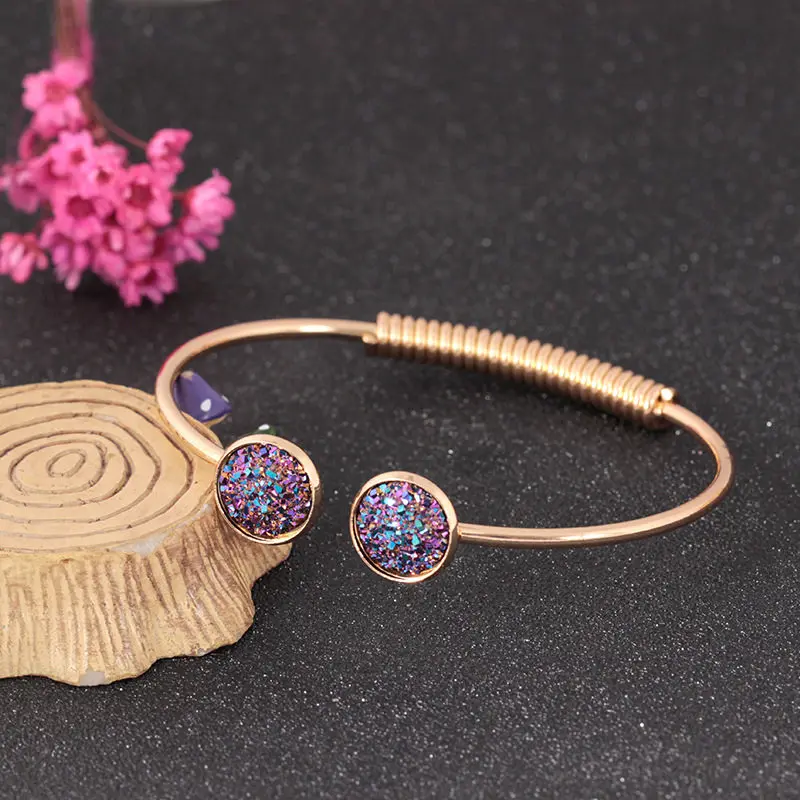6 Bling Druzy браслеты для женщин кварцевый камень Drusy манжеты очаровательные браслеты модные ювелирные изделия серебряный золотой браслет femme - Окраска металла: 6