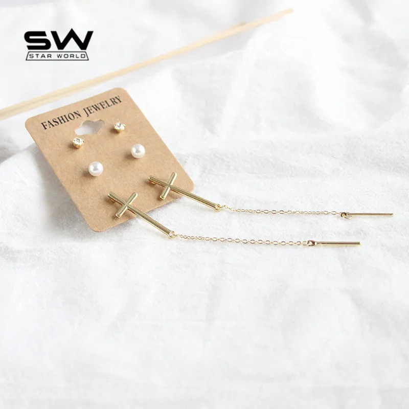 3 пар/компл. серьги имитация жемчуг крест стиль ювелирные изделия золото Цвет