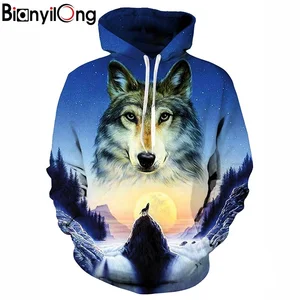 Толстовка Мужскаяженская с капюшоном, модная кофта с 3d принтом Луны и волка, худи с капюшоном в стиле хип-хоп, с красочными блоками