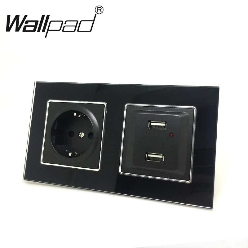 USB + Европейская розетка с когтями Wallpad белая стеклянная панель со светодиодным
