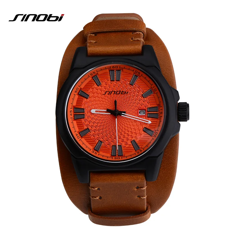 

SINOBI Brand Wirstwatch Relogio Masculino Males Leather Watchband Watches Sports Quartz Clock Mens Military Watches saat