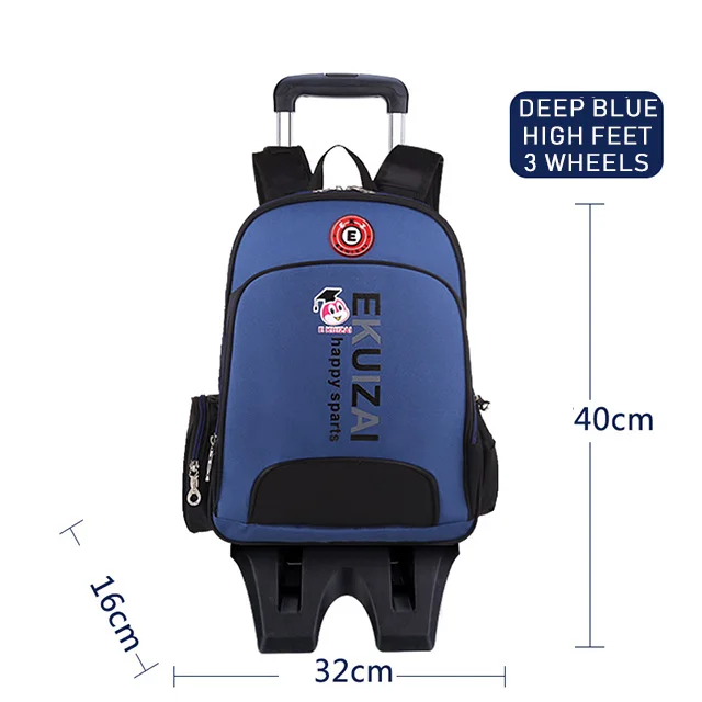 deepblue-3high wheel Детские школьные сумки для мальчиков и девочек, школьный рюкзак на колесиках, сумки для книг, последние съемные детские школьные сумки, школьный рюкзак с колесиком - Цвет: deepblue-3high wheel
