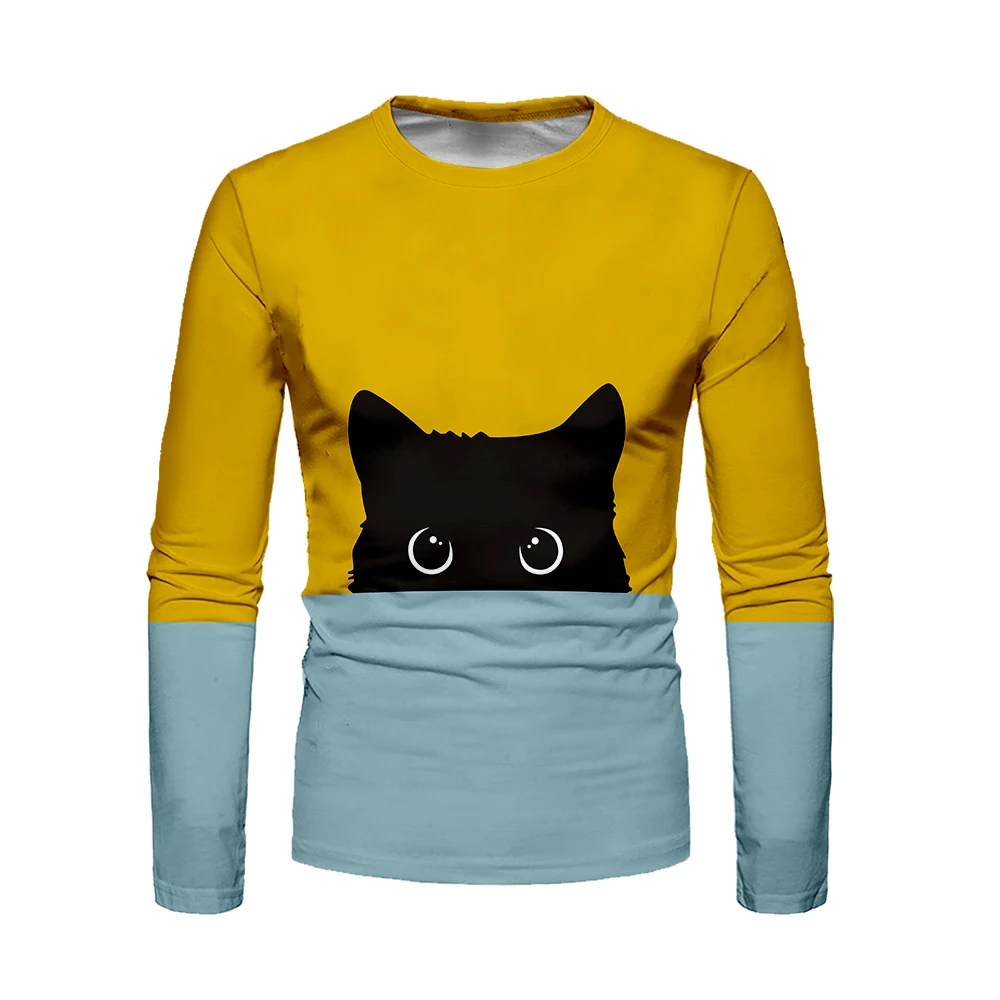 WAMNI футболка с длинным рукавом уличная одежда Kawaii Cat 3D длинная весна-осень Harajuku