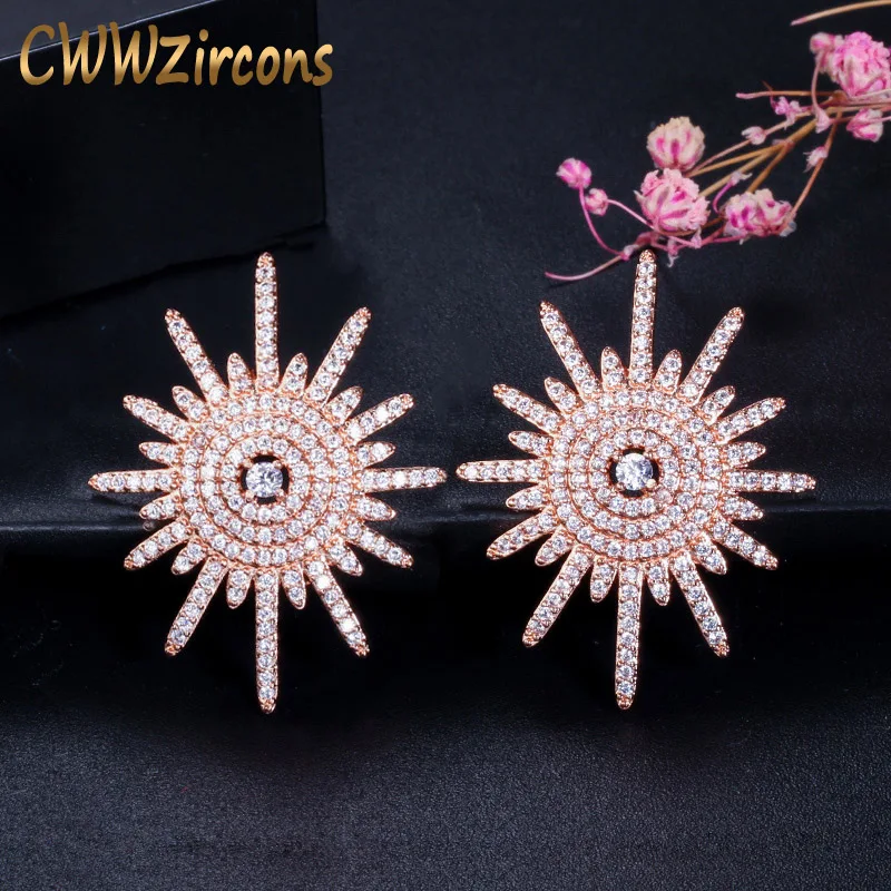 

CWWZircons Lovely Micro Paved CZ Stones Rose Gold Color Fashion Brand Ladies Earrings 925 Sterling Silver Women Jewelry CZ228