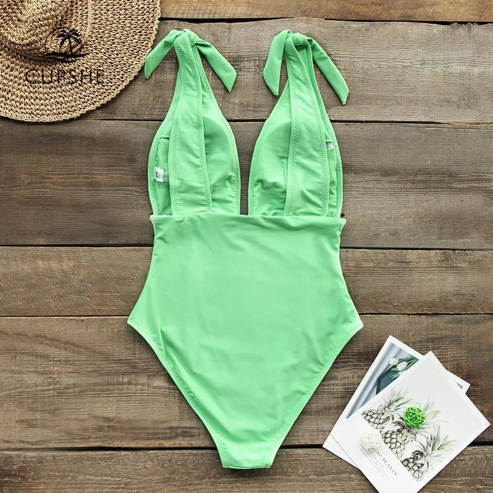 CUPSHE Seafoam зеленый Цельный купальник сексуальный v образный вырез открытая спина