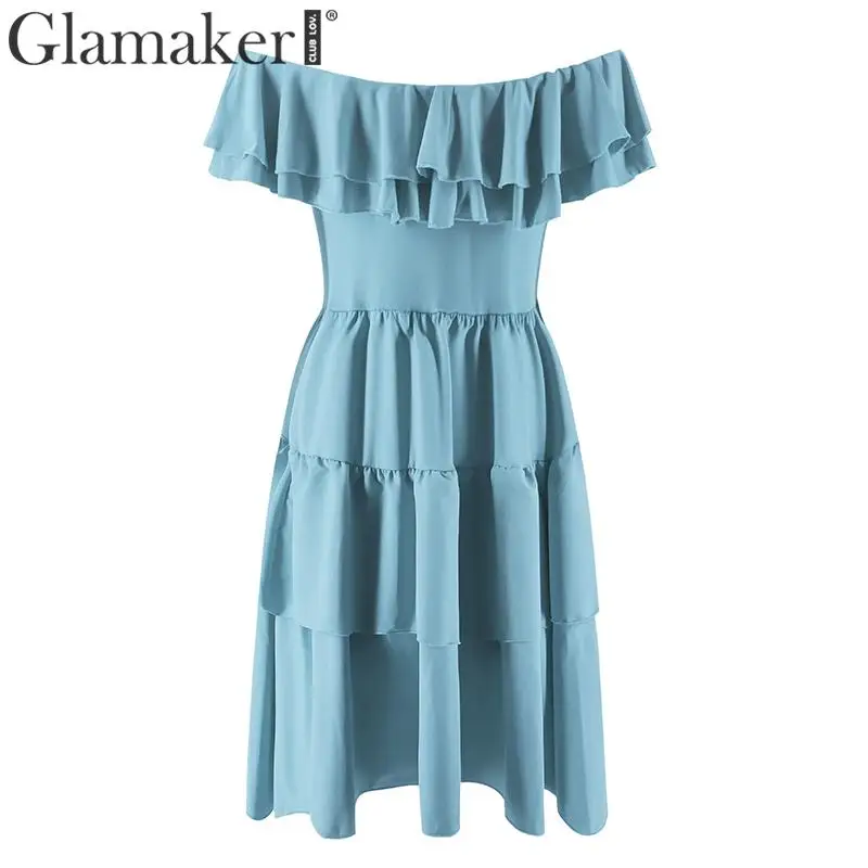 Glamaker мини-платье с открытыми плечами и оборками, летнее праздничное пляжное красное короткое платье, женская уличная одежда, элегантное Клубное сексуальное платье, Новинка