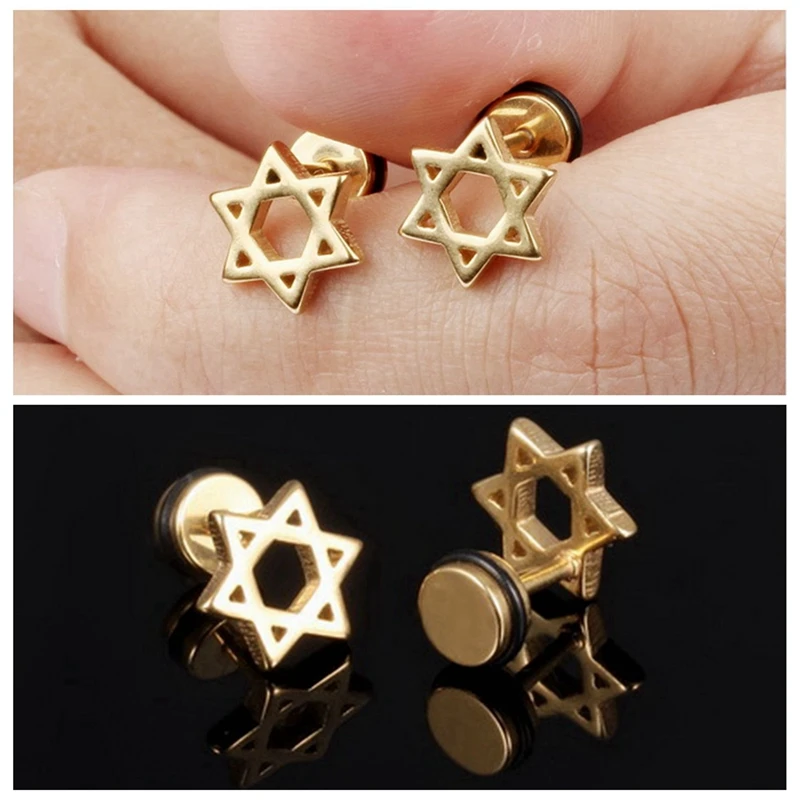 Модные серьги в стиле панк с шестигранной звездой круглые гвоздики мужские
