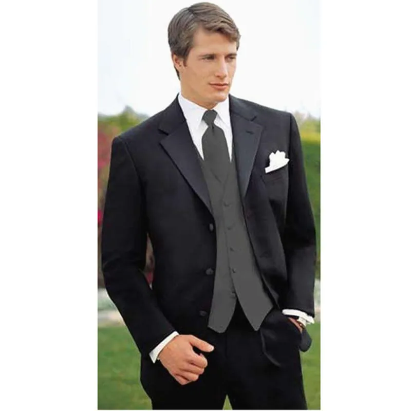 black wedding men tuxedos suits for men 3 pieces mens gray vest groomsmen suit 2017 new men wedding suits (Jacket+Pants+Vest)