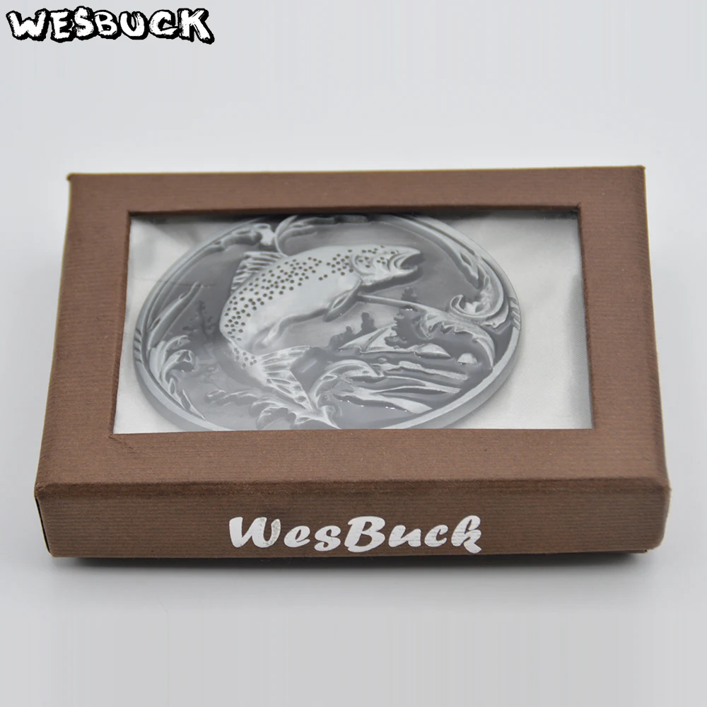 WesBuck Фирменная пряжка для ремня в форме рыбы мужчин джинсы аксессуары