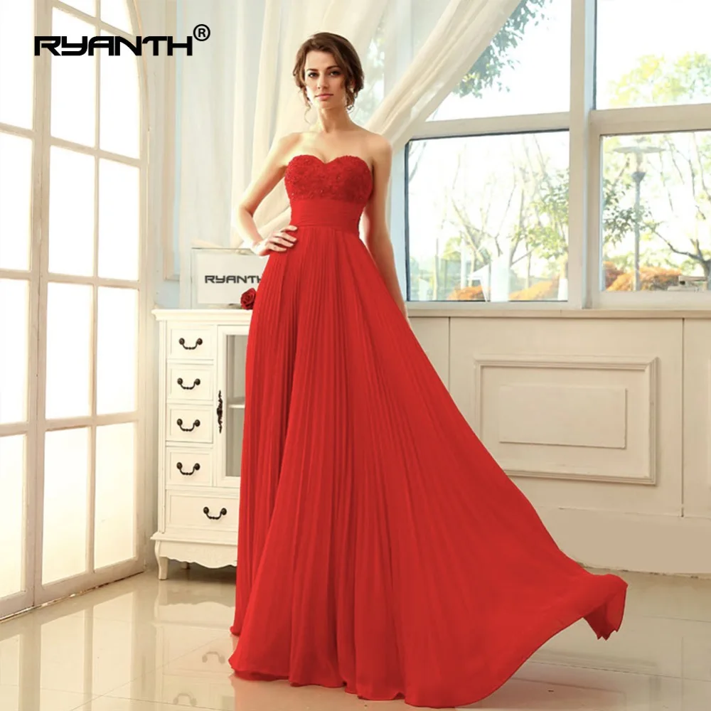 Ryanth Robe De Soiree 2018 женские красные вечерние платья длинное шифоновое торжественное