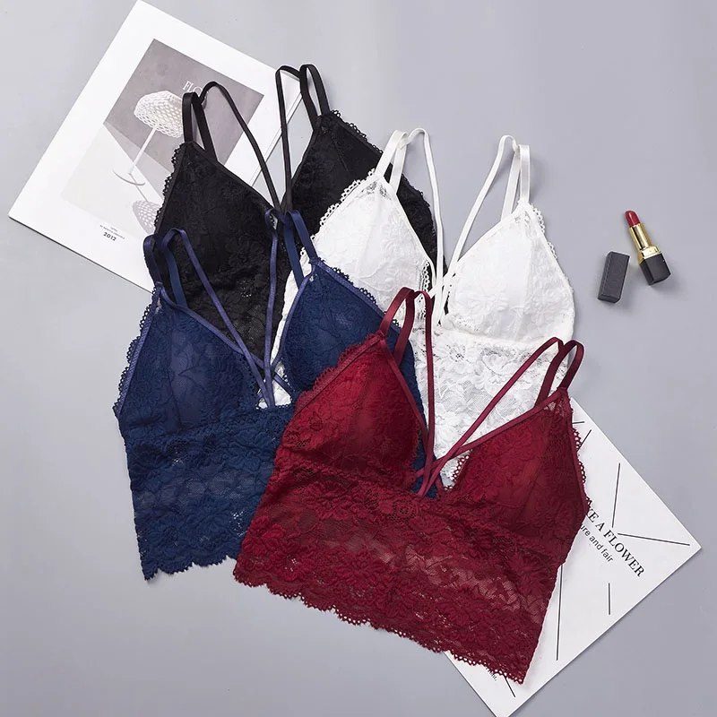 

Wireless Bra Women Tops Lace Bralette Seamless Padded Strappy Bra Femme Sexy Lingerie Intimate Push Up Bras for Women X3