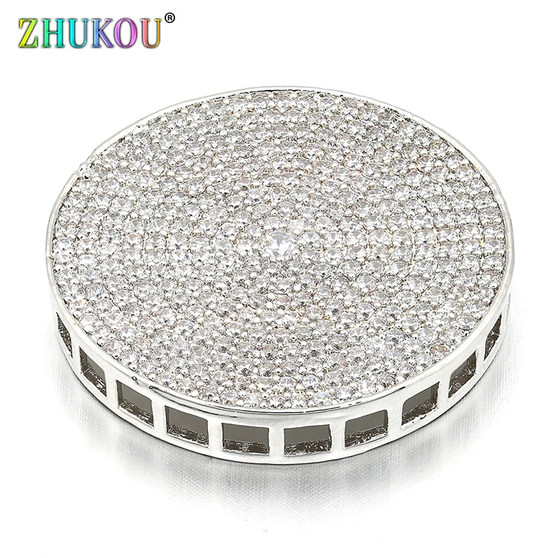 30 мм круглые соединители ручной работы из латуни с кубическим цирконием для