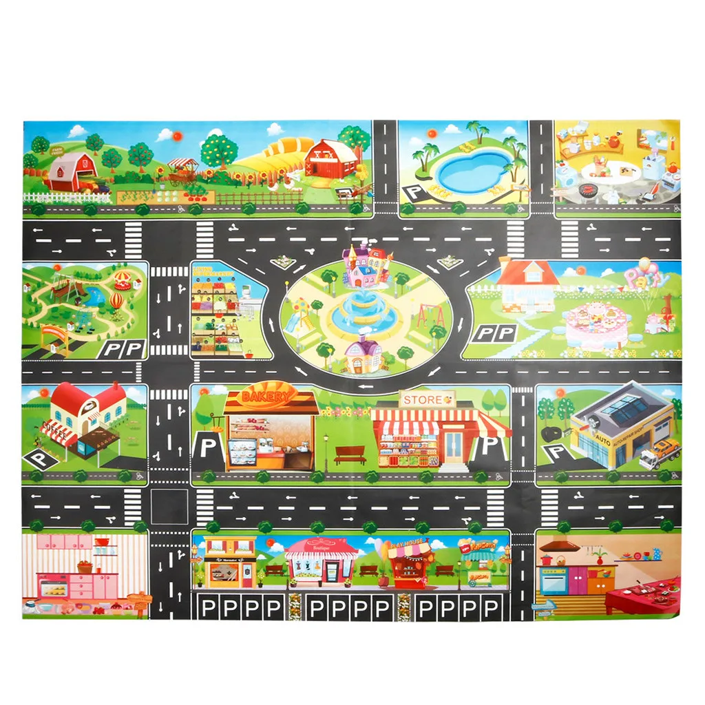 Детский игровой коврик городской дорожный Парктроник карта игра сцена с