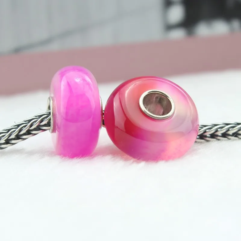 Бусины из стерлингового серебра 925 пробы с розовым натуральным камнем DIY